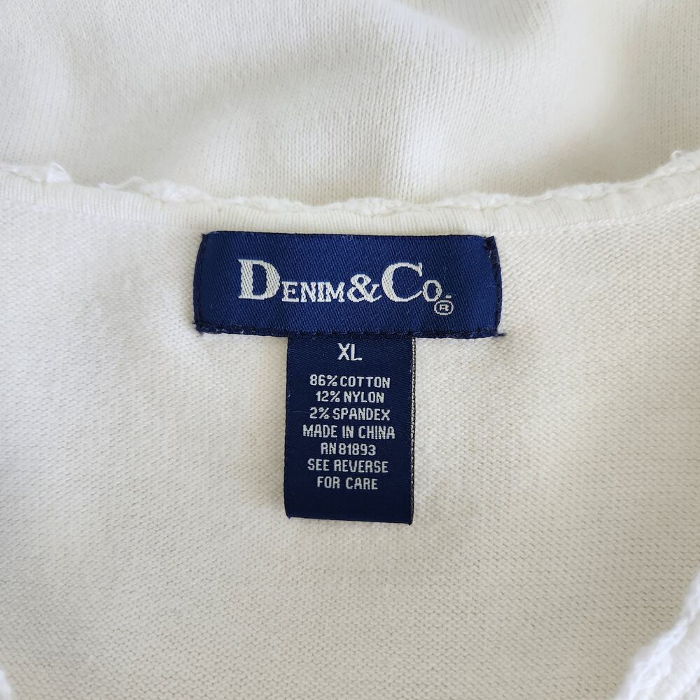 Vintage Y2K White Crochet Knit Button Up Cardigan Long Sleeve Denim & Co XL - Picture 9 of 11
